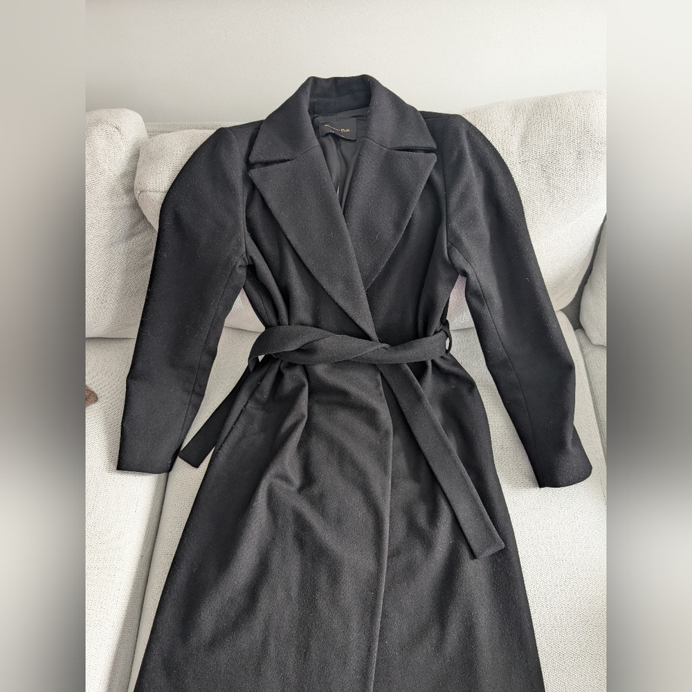 Wool Black Wrap Coat Massimo Dutti